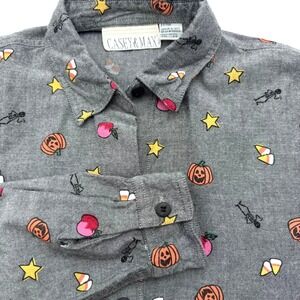 CASEY & MAX Men Medium Grey Cotton Halloween Print Long Sleeve Button Down Shirt